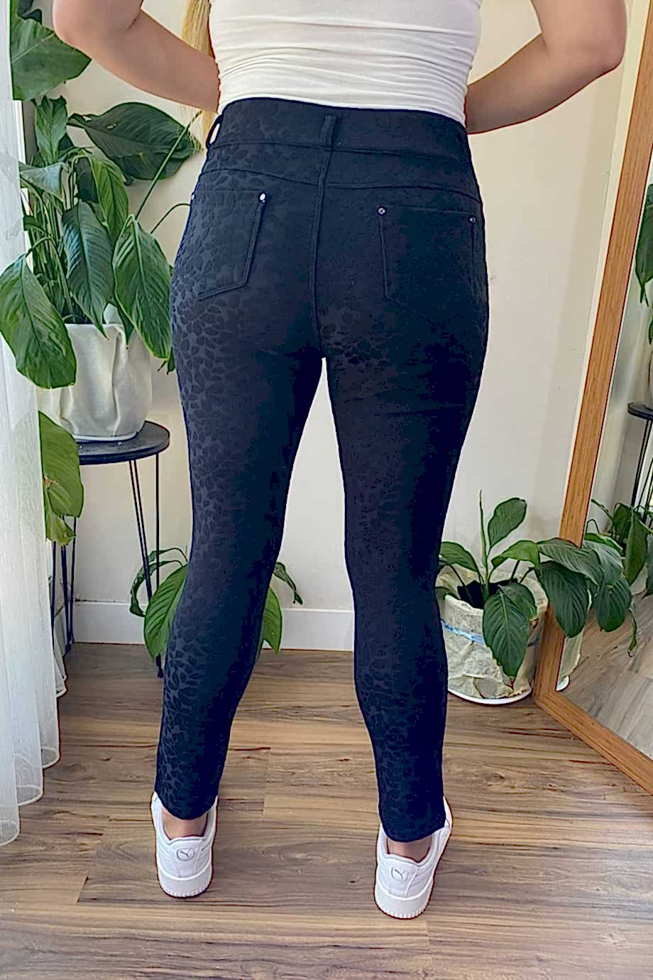 Jakarlı Yüksek Bel Toparlayıcı Punto Pantolon Lacivert