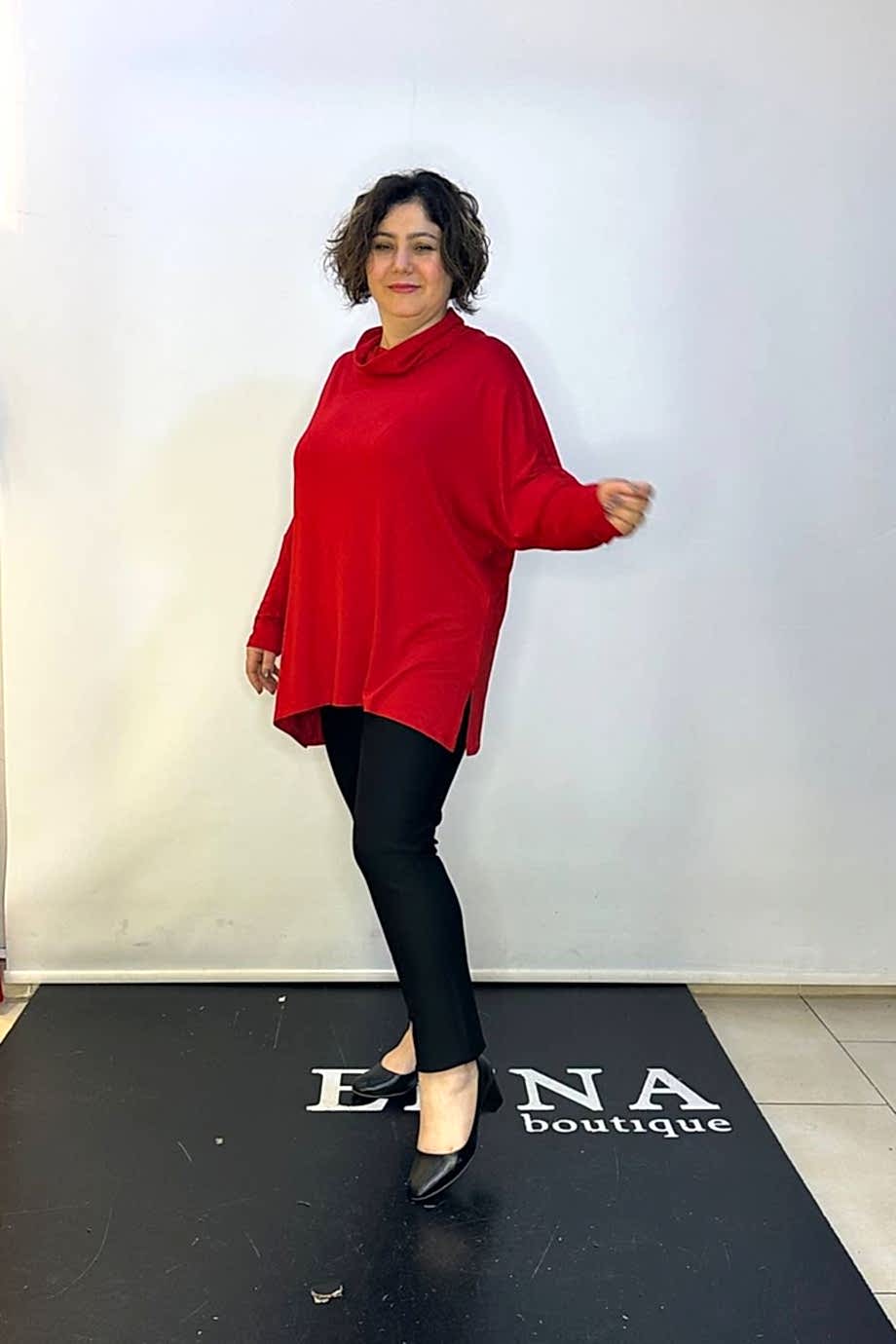 Büyük Beden Degaje Yaka Owersize Bluz Kırmızı