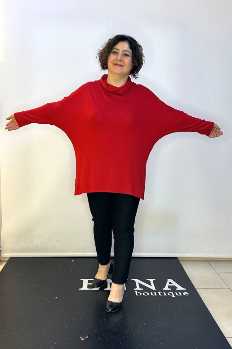 Büyük Beden Degaje Yaka Owersize Bluz Kırmızı