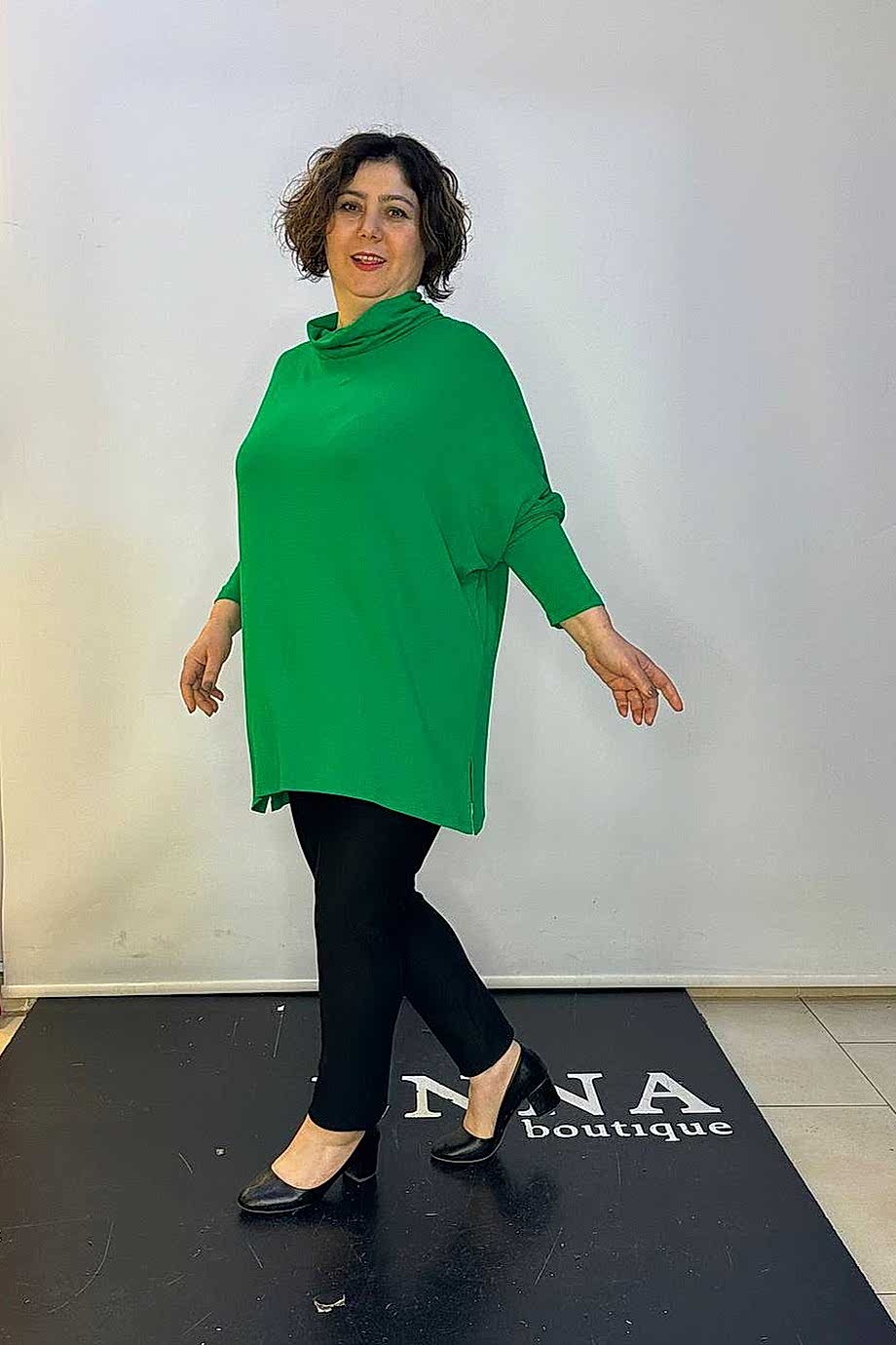 Büyük Beden Degaje Yaka Owersize Bluz Yeşil