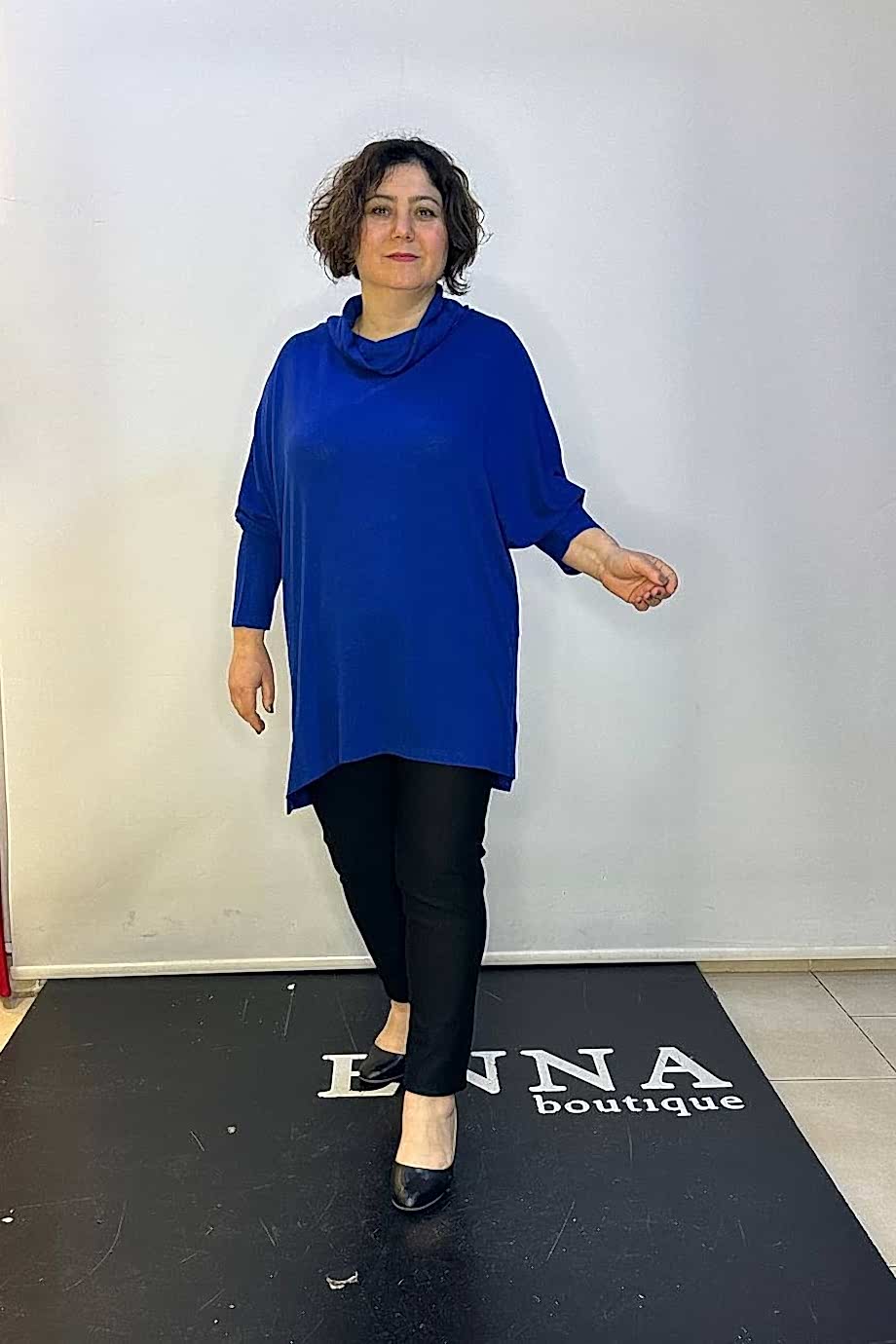 Büyük Beden Degaje Yaka Owersize Bluz Saks Mavi