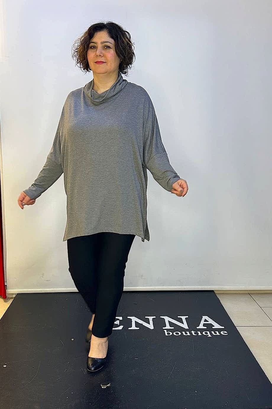 Büyük Beden Degaje Yaka Owersize Bluz Gri