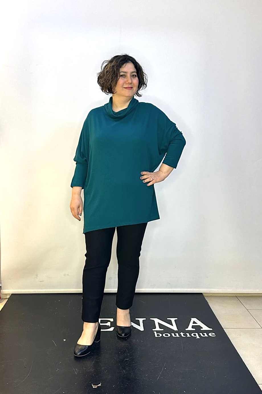 Büyük Beden Degaje Yaka Owersize Bluz Petrol