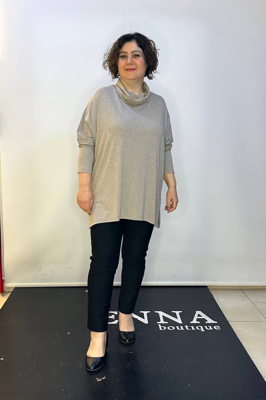 Büyük Beden Degaje Yaka Owersize Bluz Taş Rengi