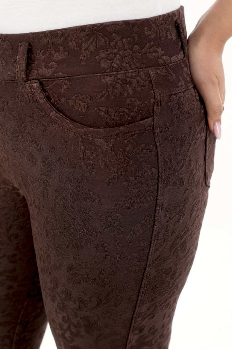 Jakarlı Yüksek Bel Toparlayıcı Punto Pantolon Kahverengi