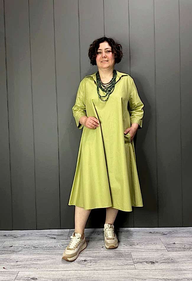 A Kesim Gömlek Yaka Elbise Yeşil