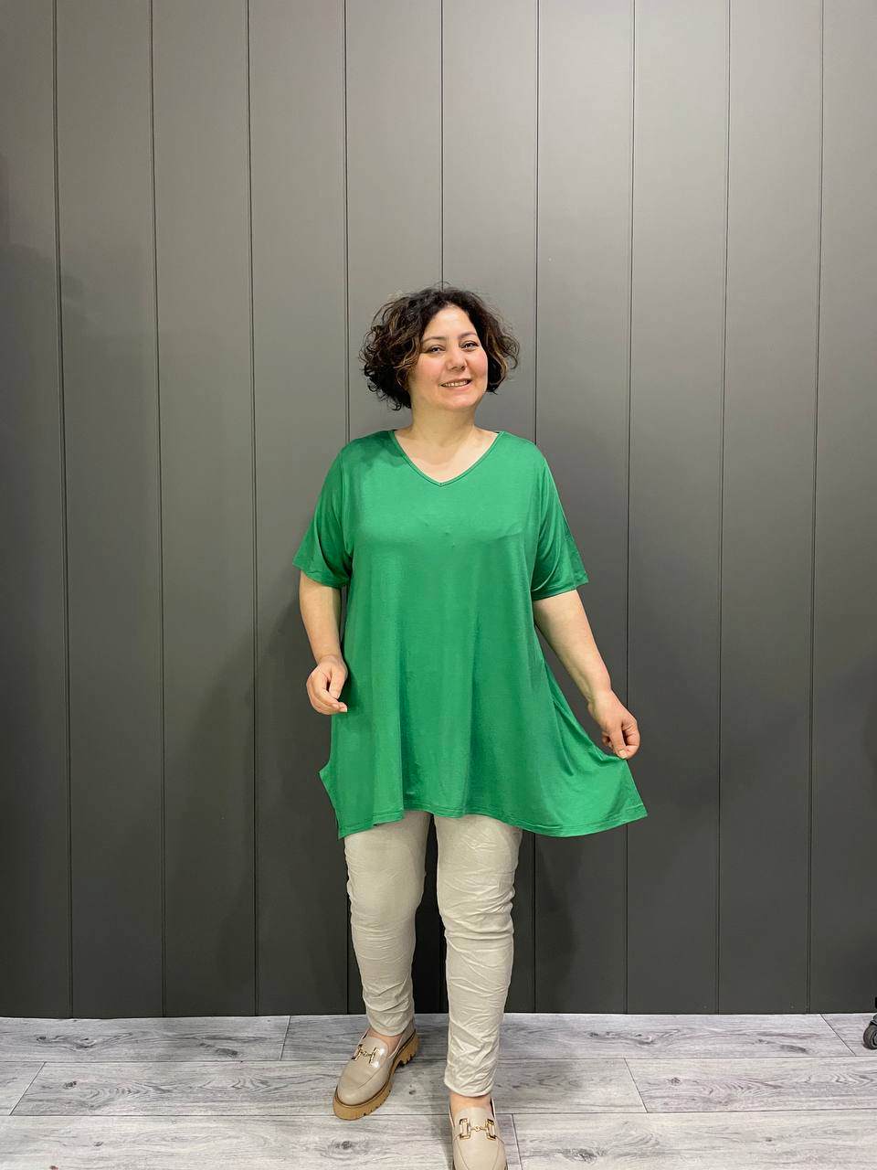 V Yaka Büyük Beden Bluz Benetton Yeşil