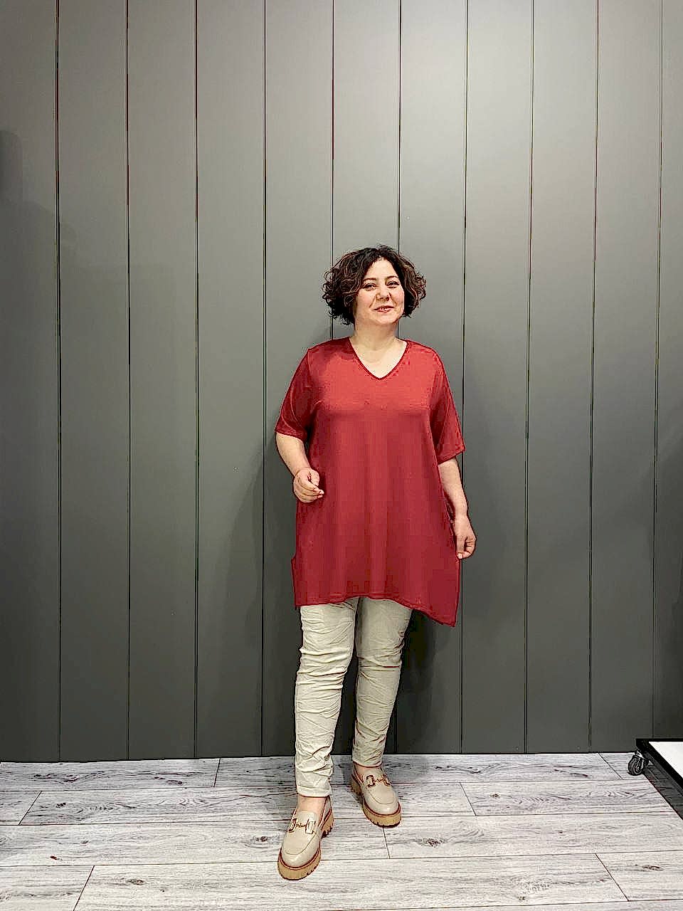 V Yaka Büyük Beden Bluz Bordo