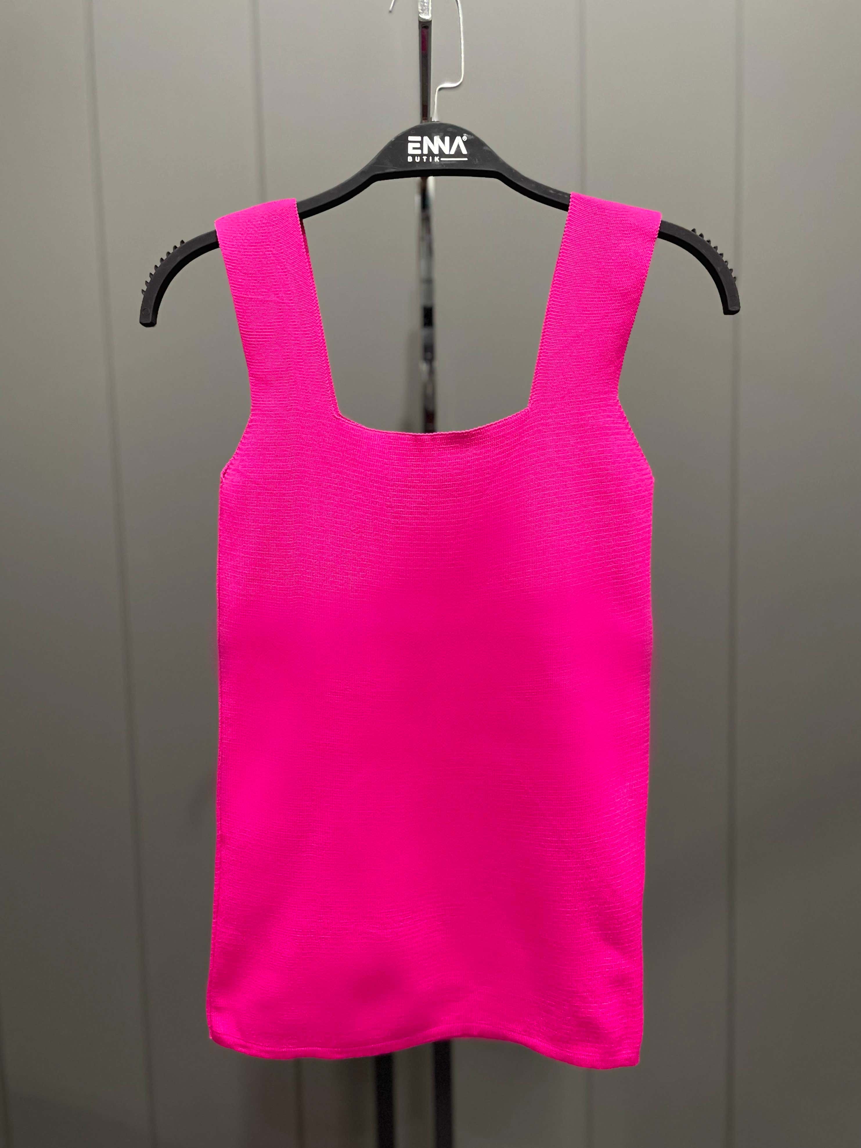 Kalın Askılı Kare Yaka Bluz Pembe