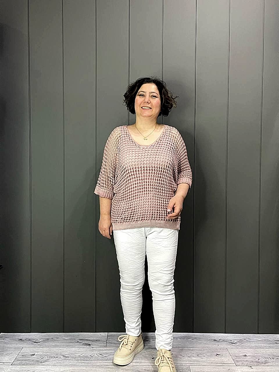 Fileli Atletli İtalyan Bluz Pudra
