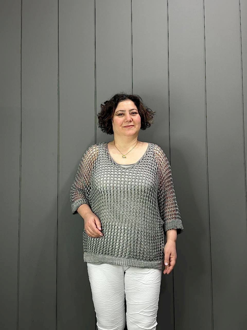 Fileli Atletli İtalyan Bluz Gri