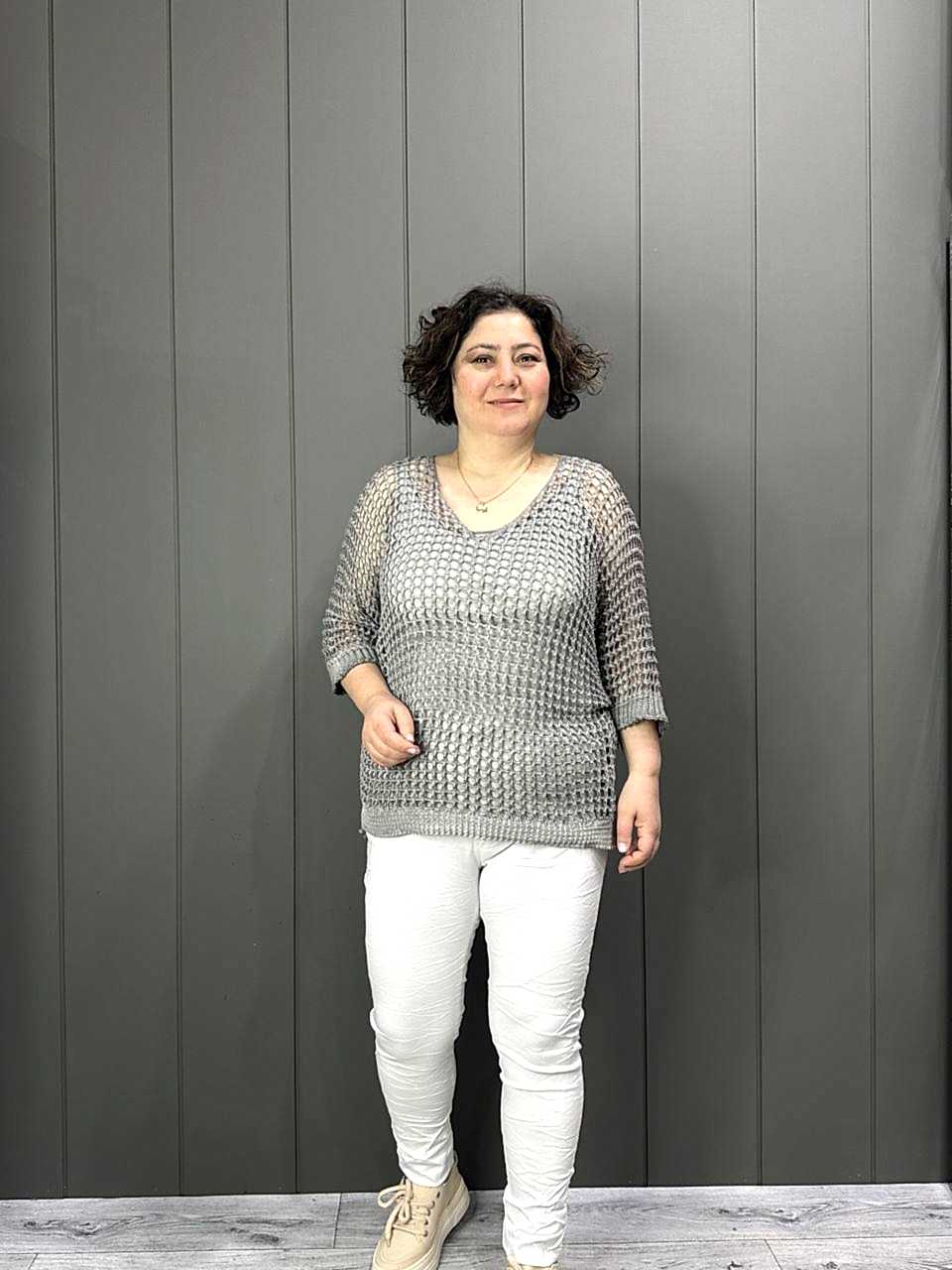 Fileli Atletli İtalyan Bluz Gri
