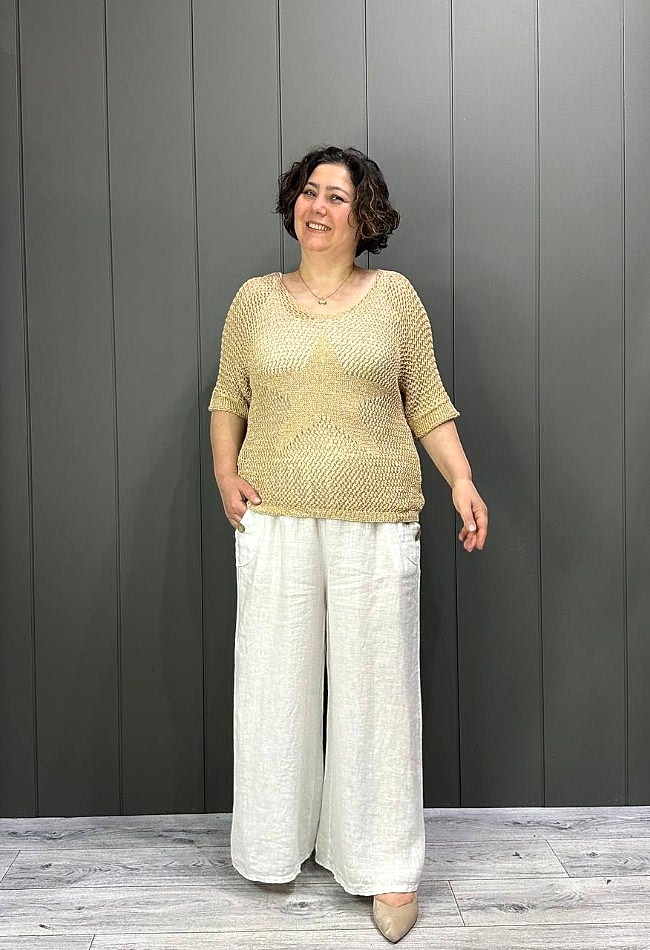 Yıldız Baskılı Simli Bluz Camel