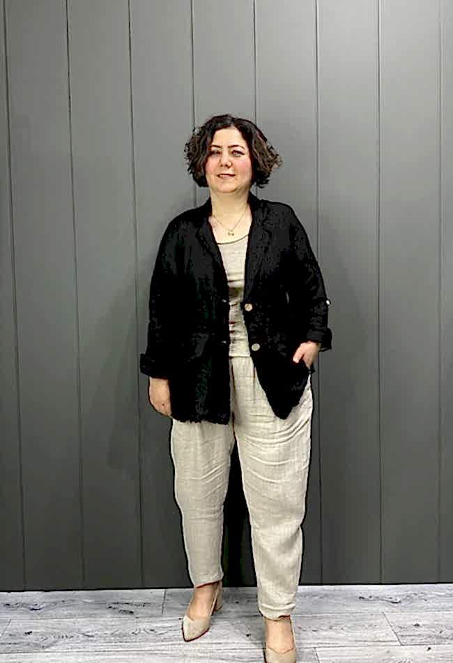 Doğal Keten Oversize Kadın Ceket Siyah