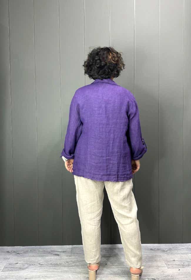 Doğal Keten Oversize Kadın Ceket Mor