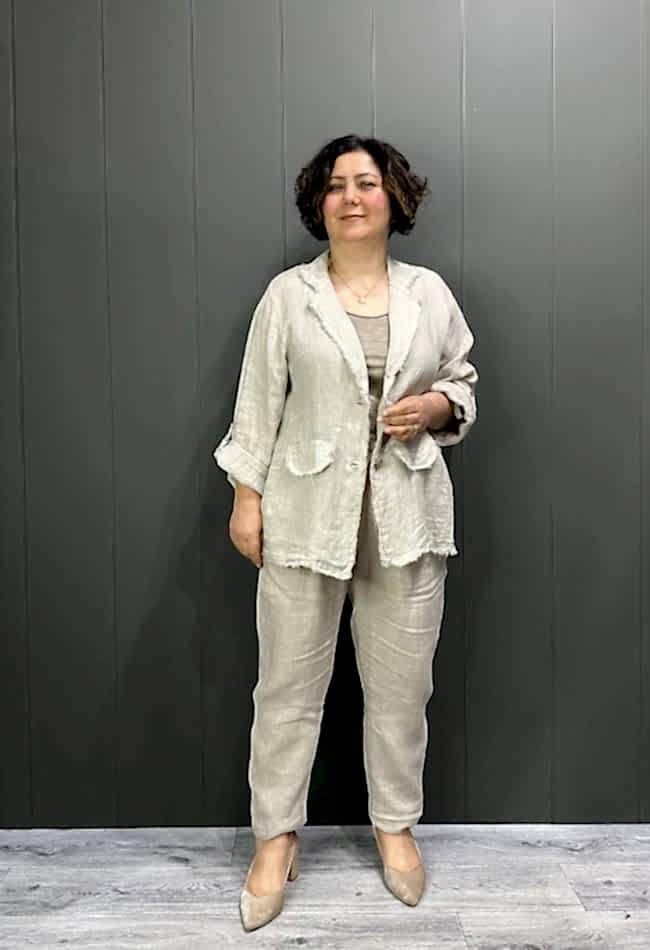 Doğal Keten Oversize Kadın Ceket Taş
