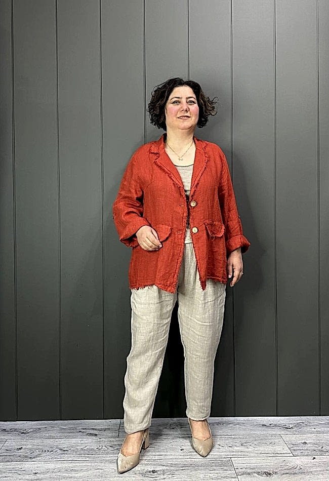 Doğal Keten Oversize Kadın Ceket Tarçın