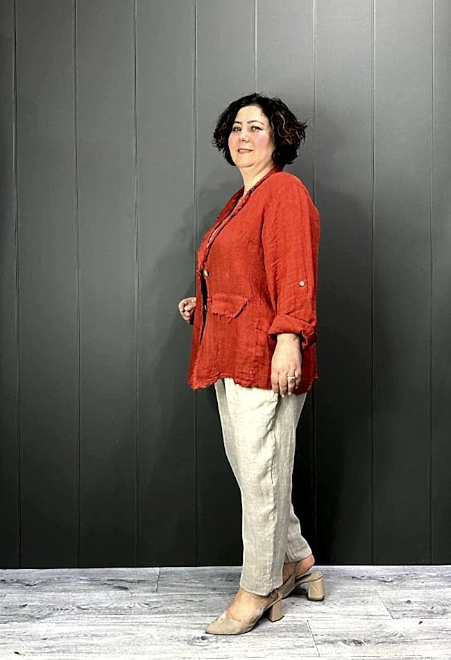 Doğal Keten Oversize Kadın Ceket Tarçın