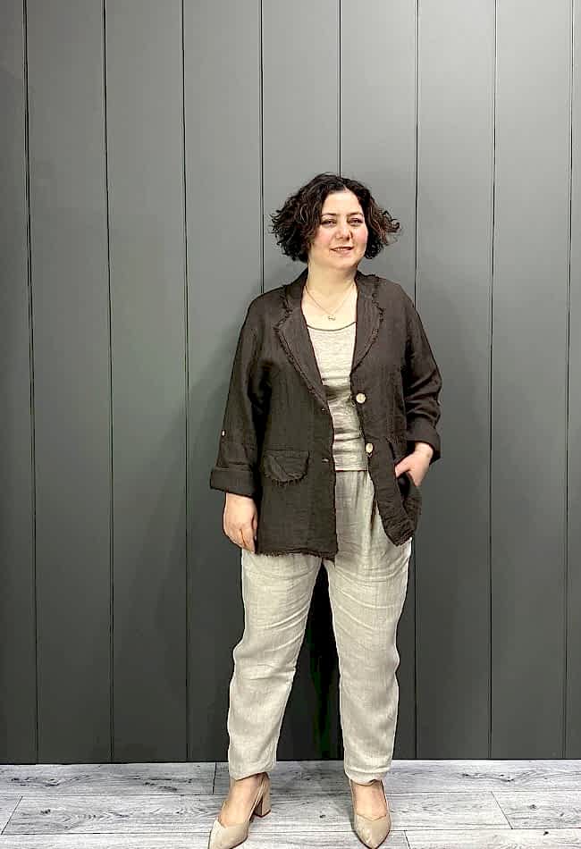 Doğal Keten Oversize Kadın Ceket Kahverengi